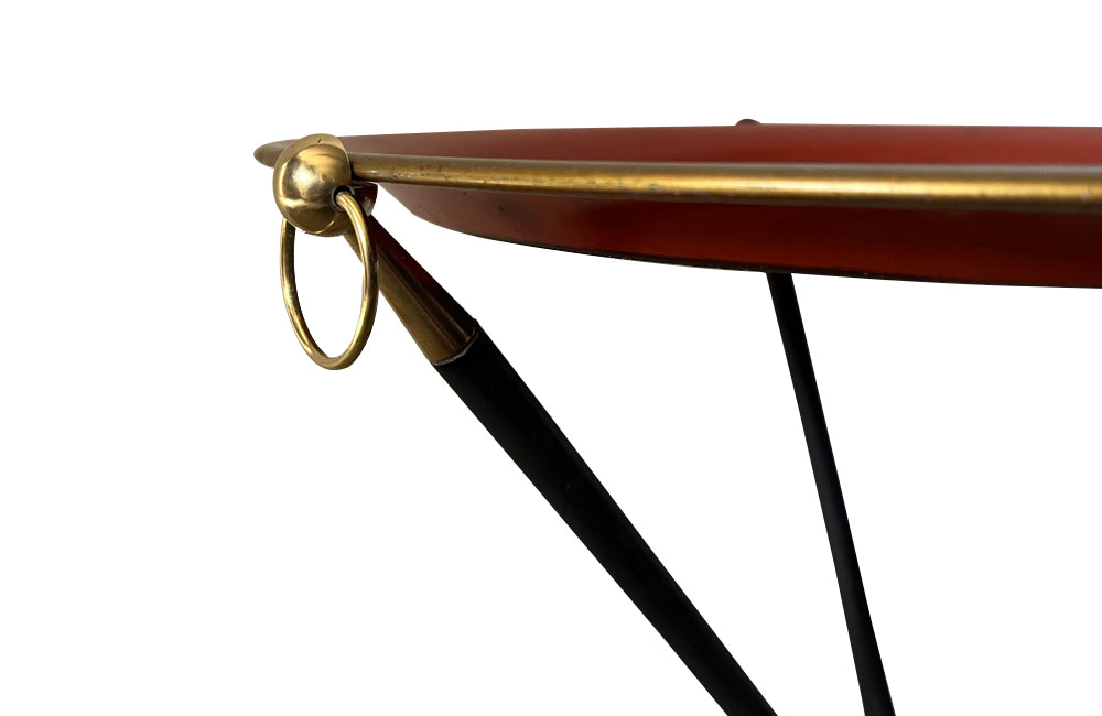 French mid century folding cocktail table with tole tray 