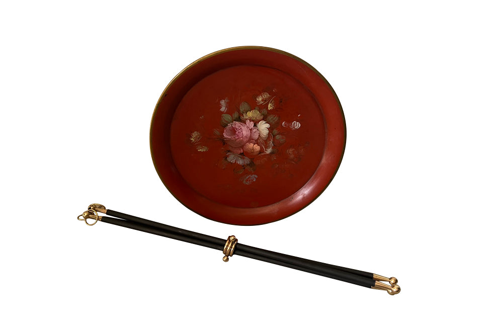 French mid century folding cocktail table with tole tray 