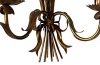 Exceptional pair of large Mid-20th Century French gilt tole wheat wall lights.