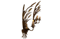 Exceptional pair of large Mid-20th Century French gilt tole wheat wall lights.