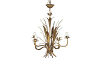 Mid-20th Century chandelier wheat sheaf design in gilt metal with polychrome white wheat ears. French Antique Chandeliers.