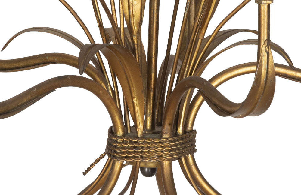 Mid-20th Century chandelier wheat sheaf design in gilt metal with polychrome white wheat ears. French Antique Chandeliers.