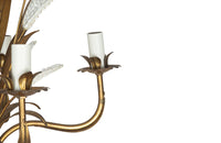 Mid-20th Century chandelier wheat sheaf design in gilt metal with polychrome white wheat ears. French Antique Chandeliers.