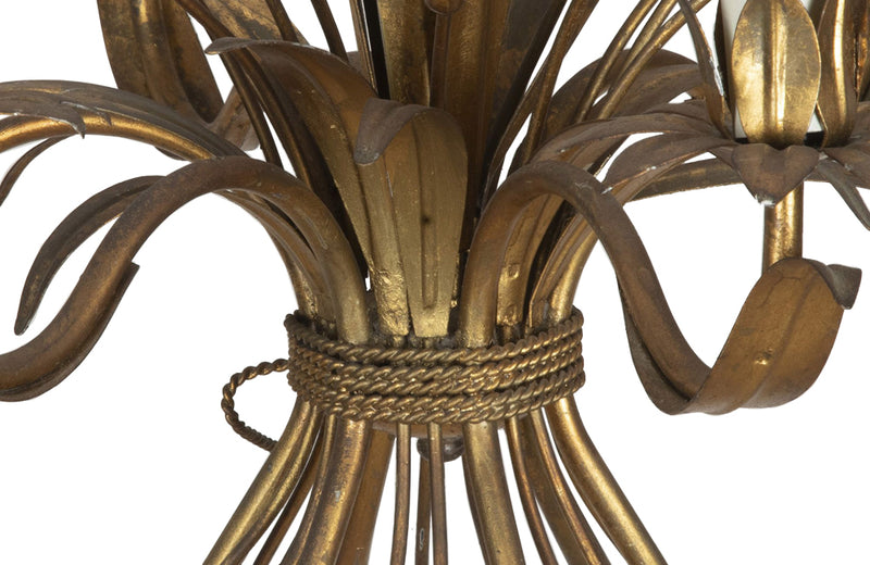 Mid-Century French Hollywood Regency style, gilt tole wheat sheaf chandelier.