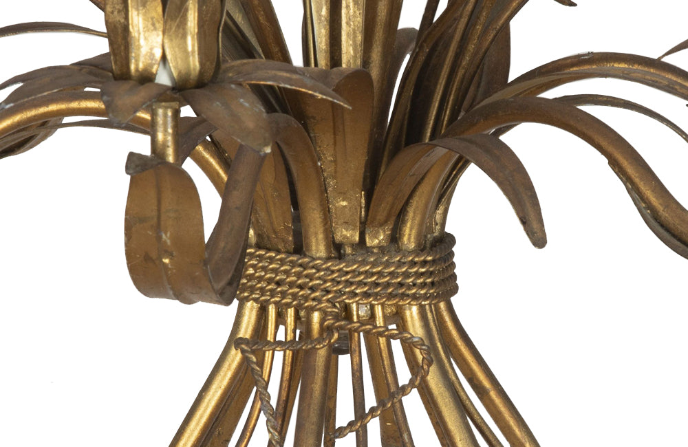 Mid-Century French Hollywood Regency style, gilt tole wheat sheaf chandelier.
