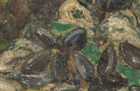 Mid-Century French oil on canvas painting of a basket of shellfish.