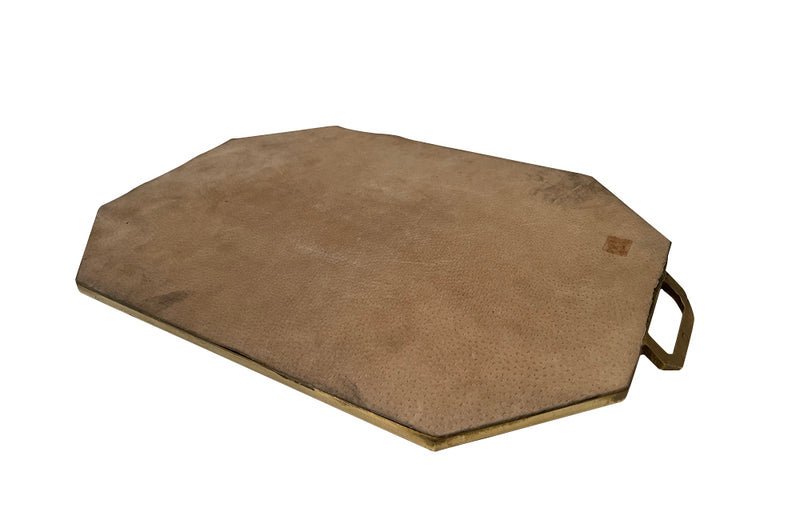 Mid century French aluminium and brass brutalist hexagonal tray, with two handles, by David Marshall