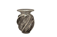 Beautiful mid century crystal vase with silver overlay by the renown French glass makers Saint Graal of swirl form decorated with grape vine and trellis motifs.