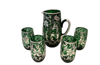 Mid Century Murano green glass and silver drink service with pitcher & four glasses - 1950s - Italian - Mid Century Barware