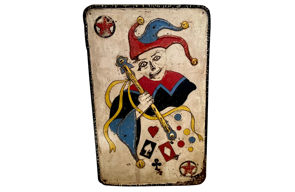Mid century metal sign of a joker playing card fairground sign French