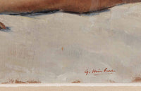 Vintage oil painting Mid 20th Century French, signed oil on board painting of a reclining female nude by Himbert
