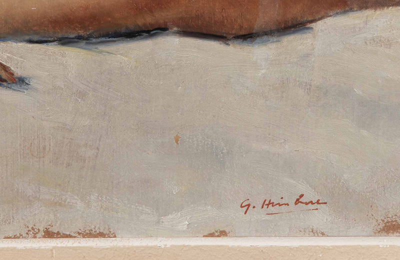 Vintage oil painting Mid 20th Century French, signed oil on board painting of a reclining female nude by Himbert
