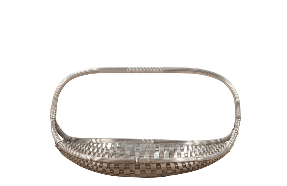 Mid century French woven silver plate basket with handle - French antiques