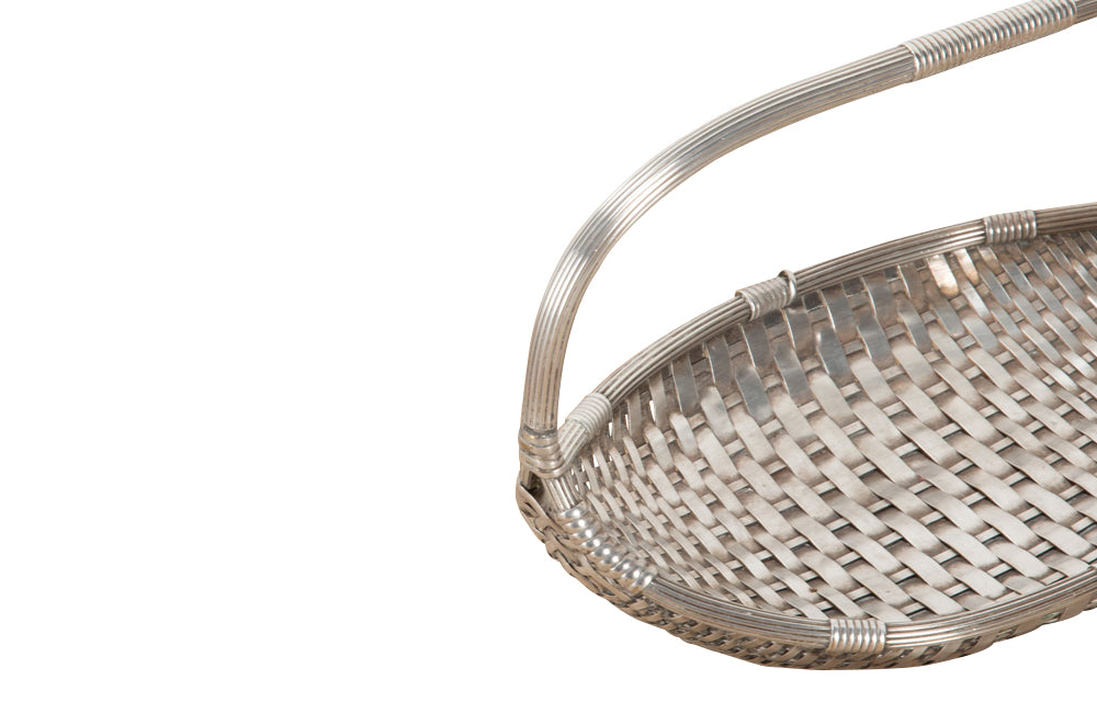 Mid century French woven silver plate basket with handle - French antiques