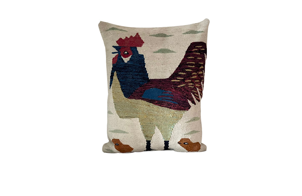 1960s French rooster tapestry feather filled cushion
