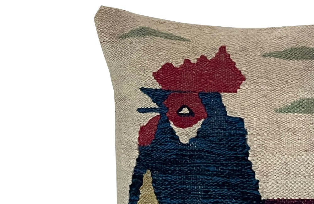 1960s French rooster tapestry feather filled cushion