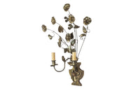 Mid-Century wall lights brass in the form of bouquets of convolulus flowers in urn vases. French.