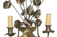 Mid-Century wall lights brass in the form of bouquets of convolulus flowers in urn vases. French.