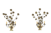 Mid-Century wall lights brass in the form of bouquets of convolulus flowers in urn vases. French.