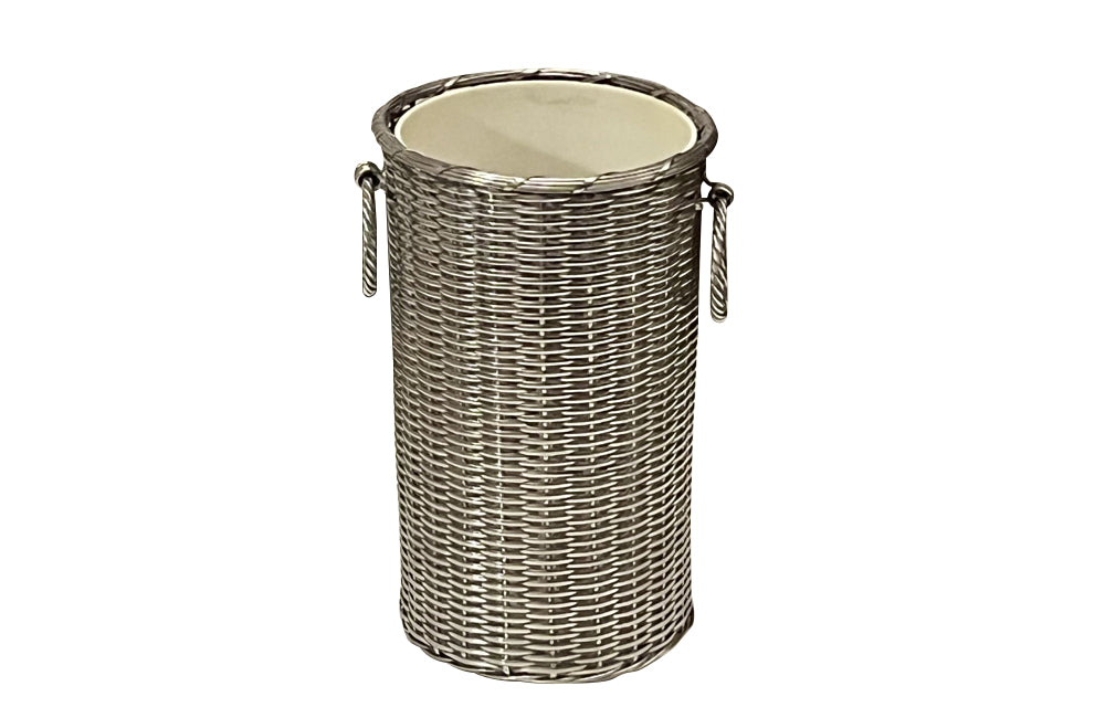 Mid-Century bottle holder, Woven Silverplate, Italian. 
