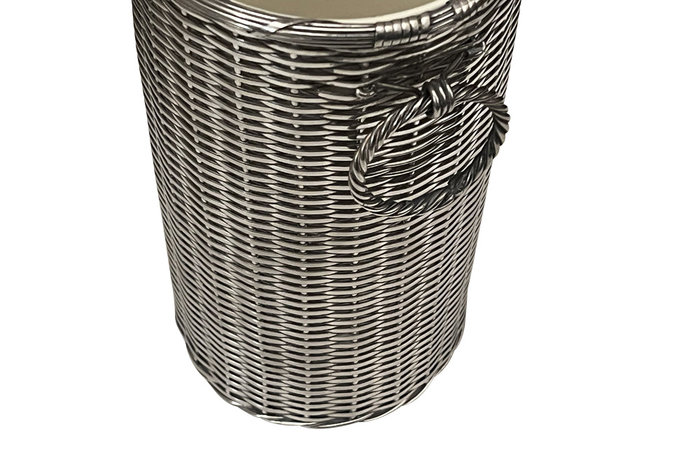 Mid-Century bottle holder, Woven Silverplate, Italian.