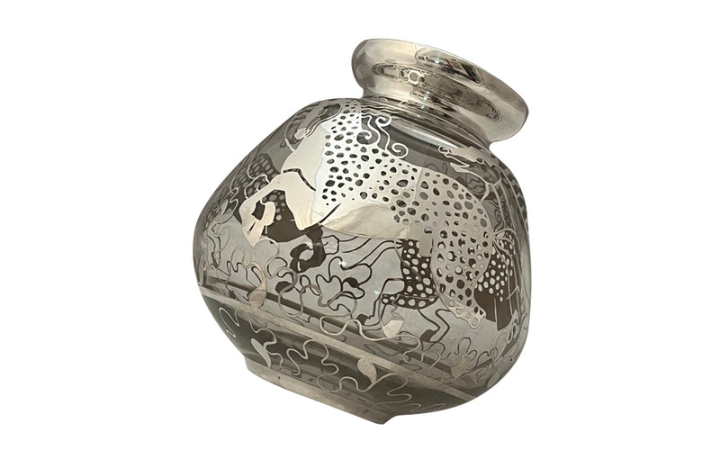 Beautiful mid century glass vase with silver overlay by the renown French glass makers Saint Graal.