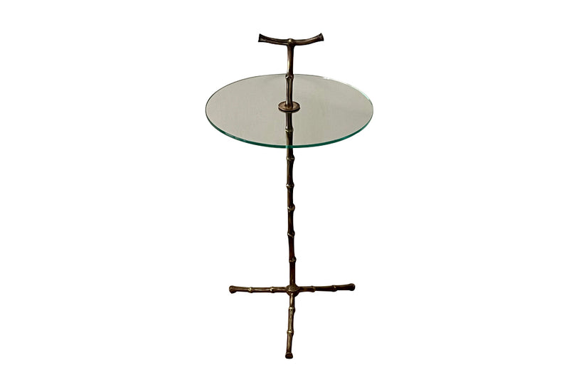 Mid-century side table /  martini table solid brass with glass table. 1960s French. By Maison Bagues. 