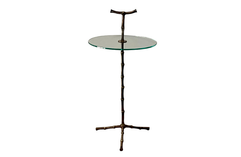 Mid-century side table /  martini table solid brass with glass table. 1960s French. By Maison Bagues. 