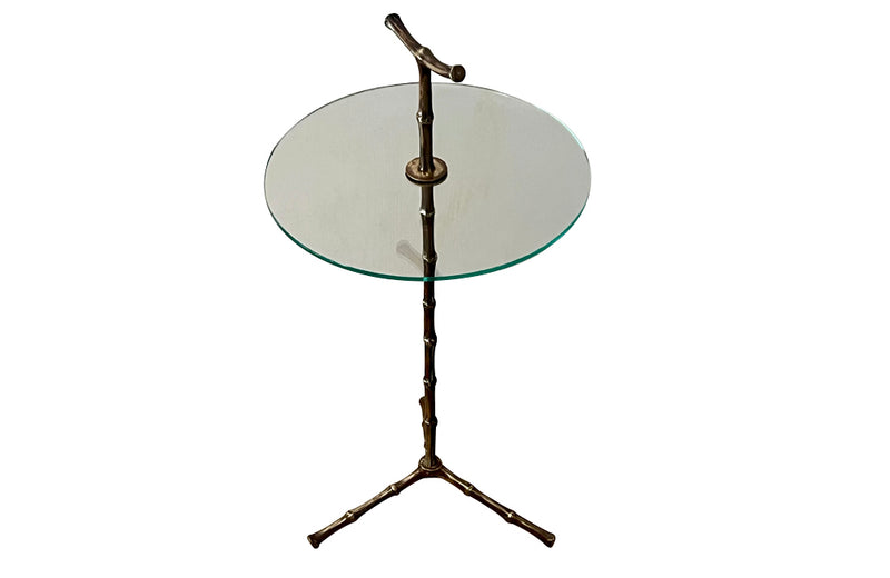 Mid-century side table /  martini table solid brass with glass table. 1960s French. By Maison Bagues. 