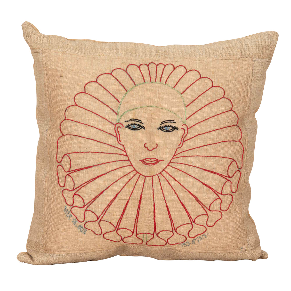 Mid-Century French Pierrot Embroidered Cushion