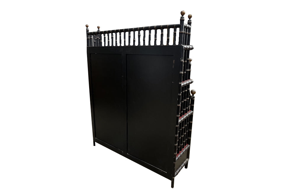 Large Mid- Century Hollywood Regency Faux Bamboo Étagère with Chinoiserie Drawers 