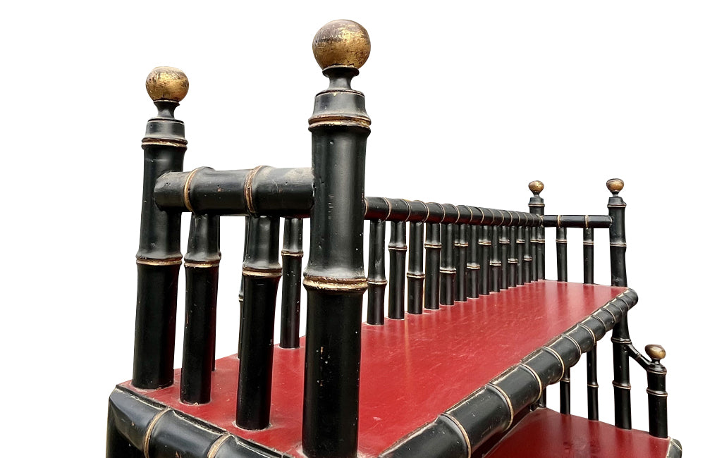 Large Mid- Century Hollywood Regency Faux Bamboo Étagère with Chinoiserie Drawers 