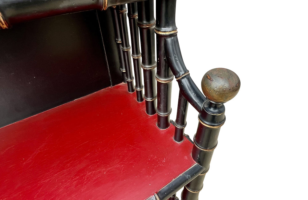 Large Mid- Century Hollywood Regency Faux Bamboo Étagère with Chinoiserie Drawers 