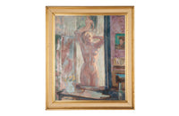 Mid-Century French Oil on Board Painting 'Standing Nude Reflected In Mirror' by Jean Perret