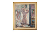 Mid-Century French Oil on Board Painting 'Standing Nude Reflected In Mirror' by Jean Perret