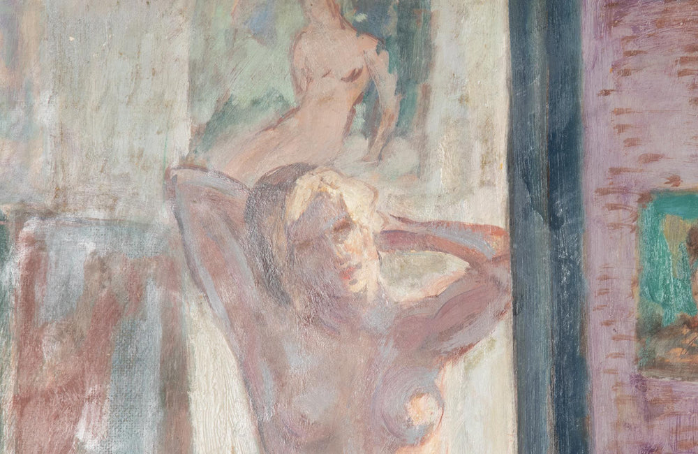 Mid-Century French Oil on Board Painting 'Standing Nude Reflected In Mirror' by Jean Perret