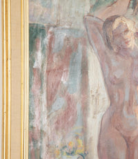 Mid-Century French Oil on Board Painting 'Standing Nude Reflected In Mirror' by Jean Perret
