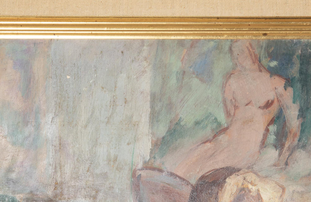 Mid-Century French Oil on Board Painting 'Standing Nude Reflected In Mirror' by Jean Perret