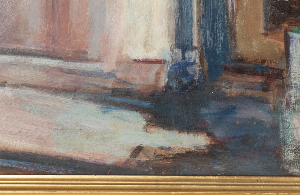 Mid-Century French Oil on Board Painting 'Standing Nude Reflected In Mirror' by Jean Perret