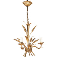 Mid-20th Century French gilt metal wheat sheaf chandelier with three arms