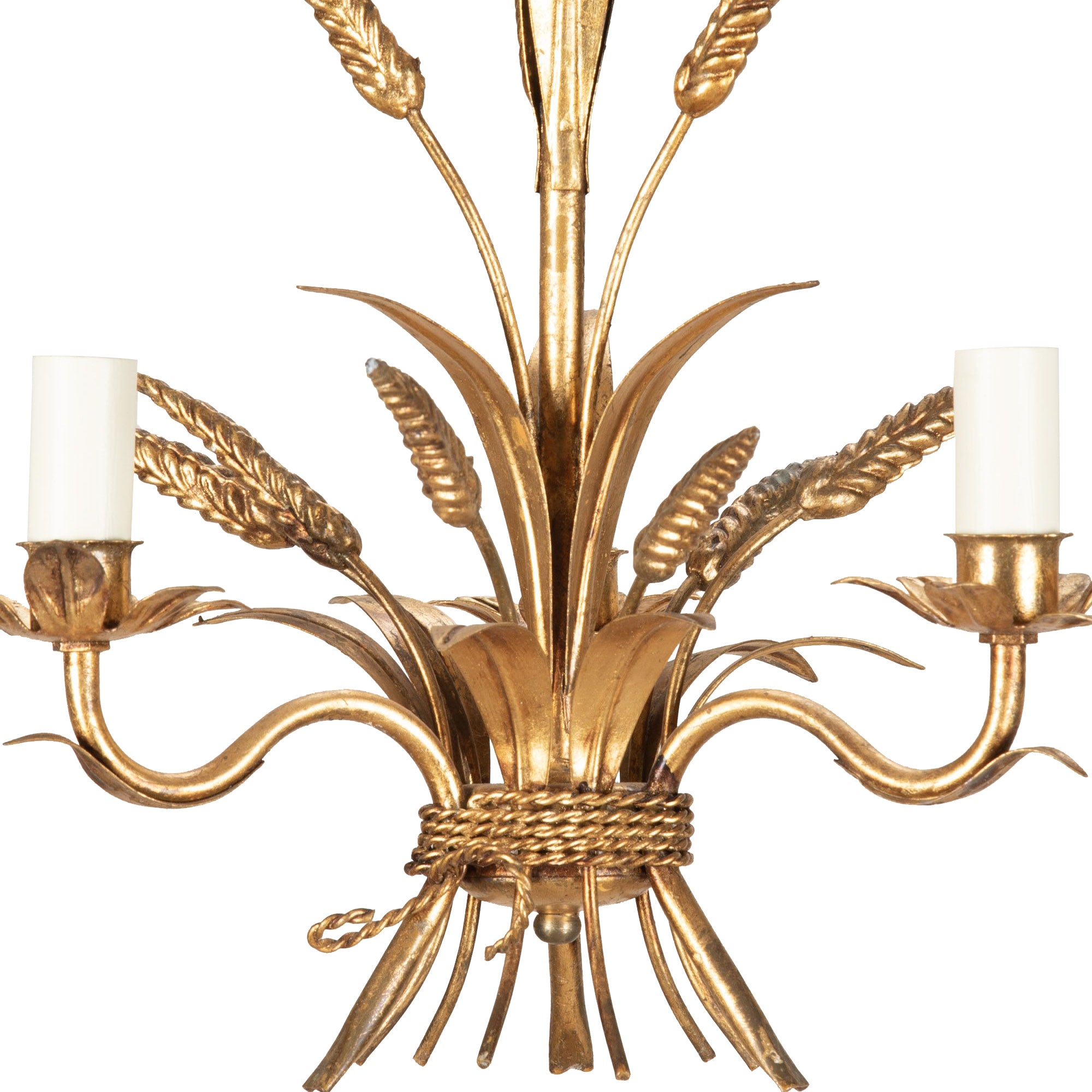 Mid-20th Century French gilt metal wheat sheaf chandelier with three arms