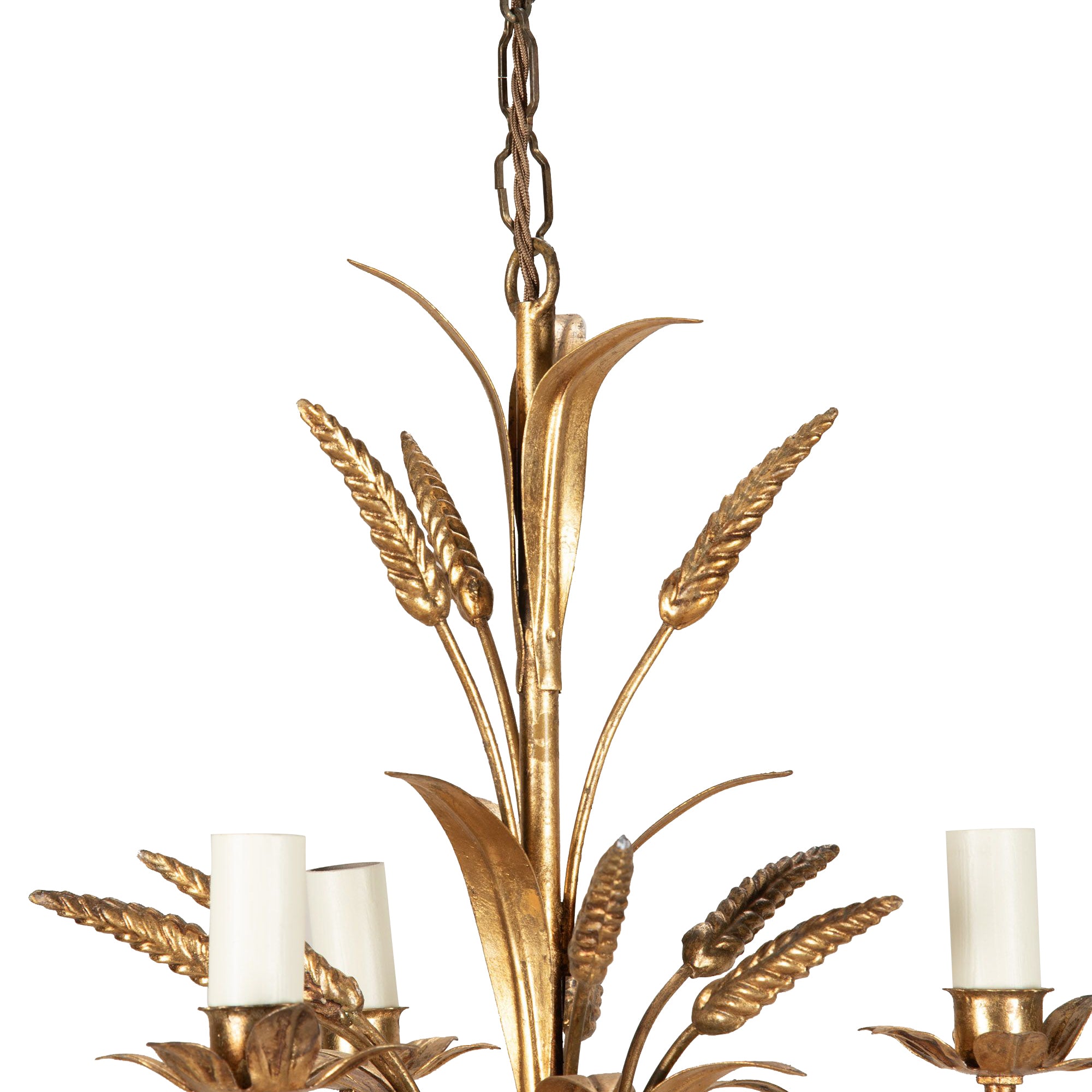 Mid-20th Century French gilt metal wheat sheaf chandelier with three arms