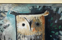 Vintage oil painting of an owl Modernist 20th Century Spanish.