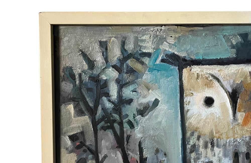 Vintage oil painting of an owl Modernist 20th Century Spanish.