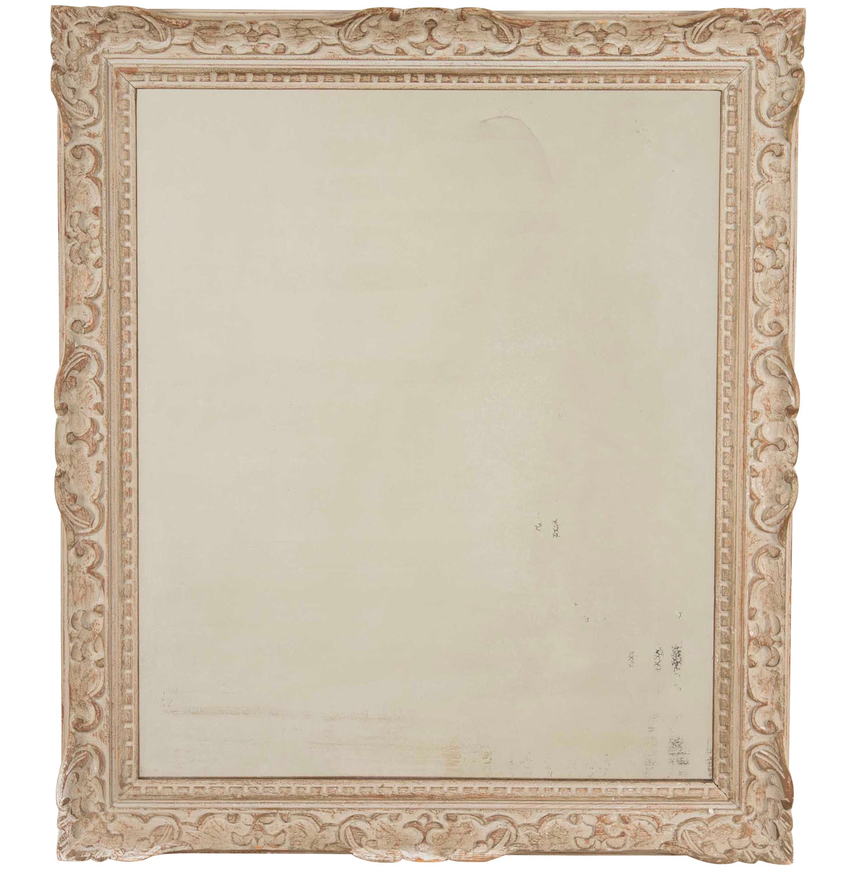 Beautiful, large early 20th Century French carved framed mirror with lovely old foxed mirror glass and original paint.