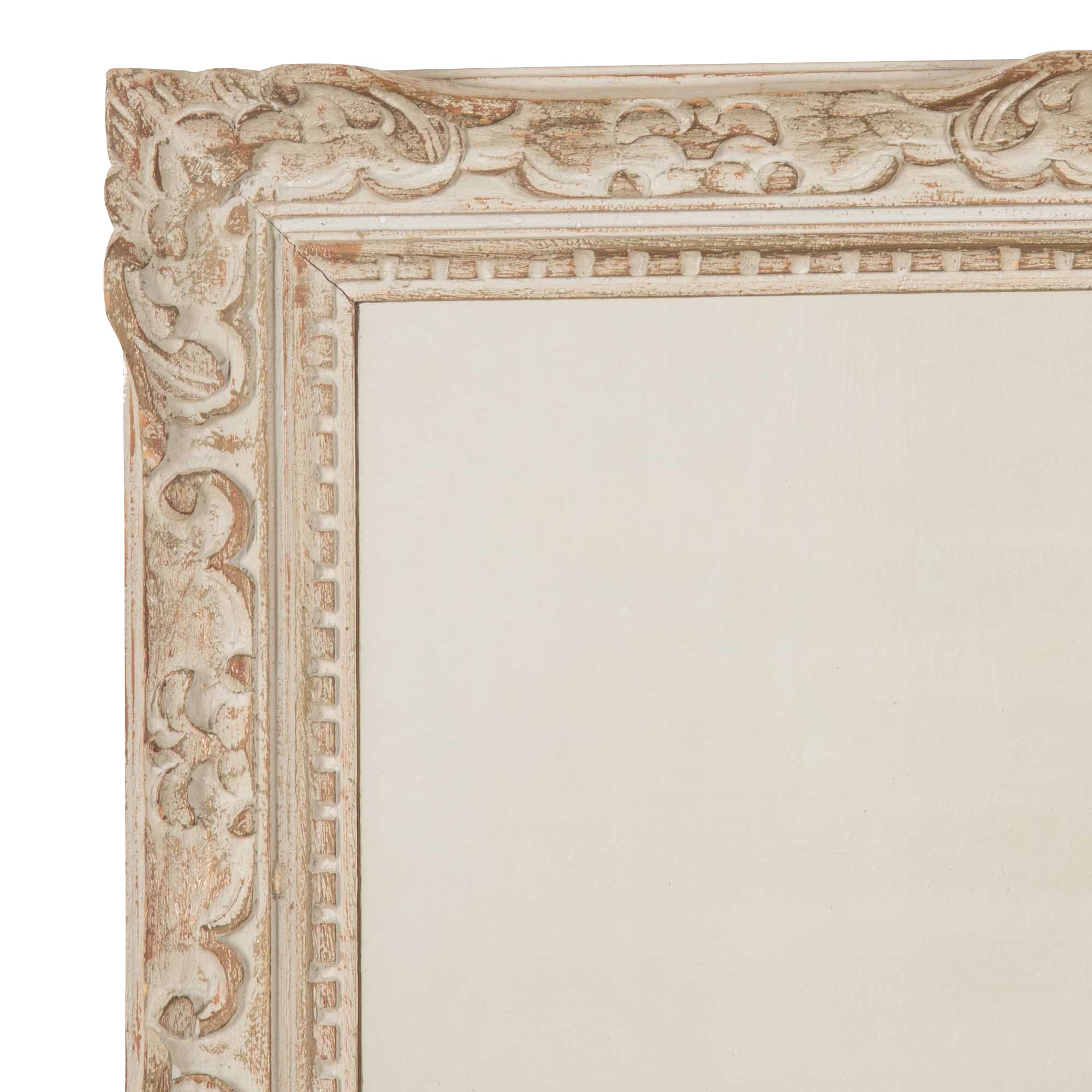 Beautiful, large early 20th Century French carved framed mirror with lovely old foxed mirror glass and original paint.