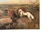 20th century naive painting on linen of a hunt with hounds and horsemen.