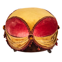 20th Century French Napoleon III Style Velvet Pouffe on Castors