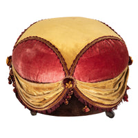 20th Century French Napoleon III Style Velvet Pouffe on Castors
