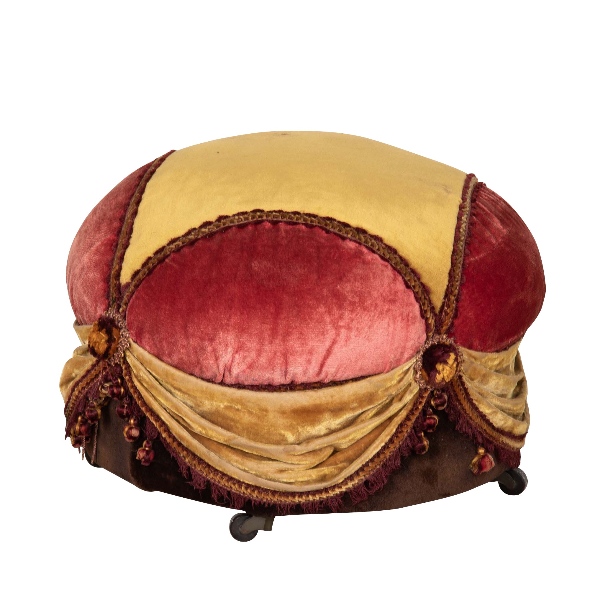 20th Century French Napoleon III Style Velvet Pouffe on Casters